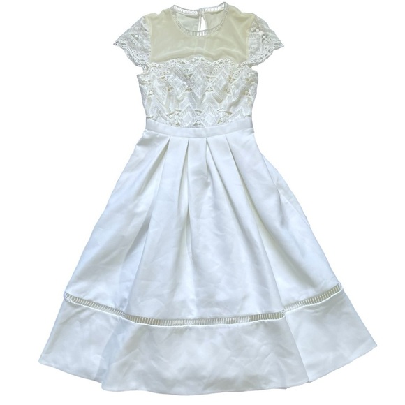 Ted Baker White Frizay Lace Bodice Pleated Tea Length Dress sz 2 - Picture 2 of 15